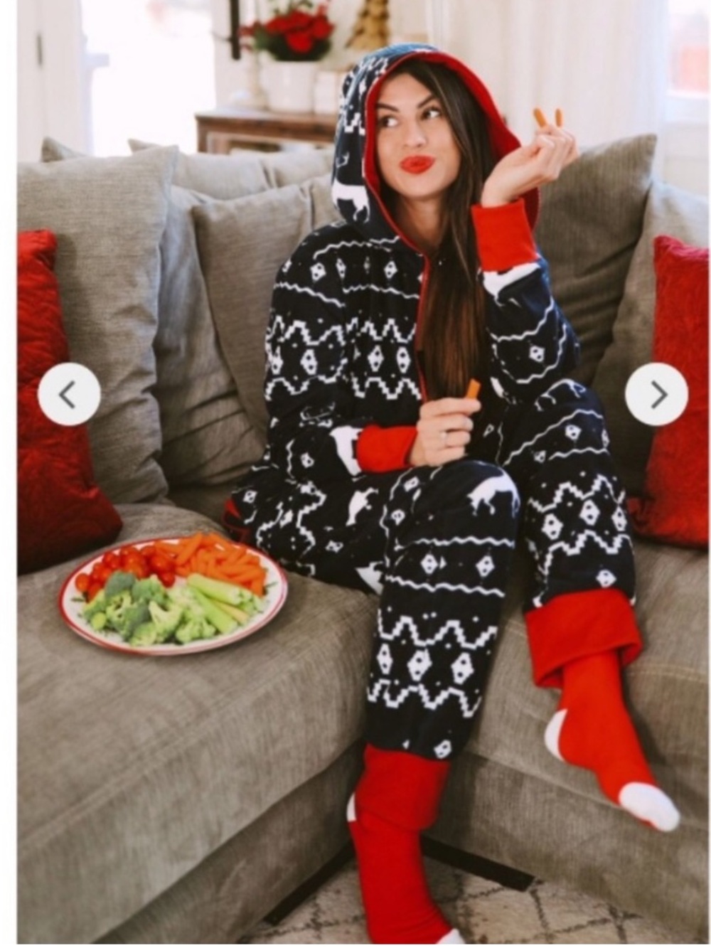 Tipsy Elves Fair Isle Reindeer Pajamas Onesie Fleece PJs Size Medium Navy Blue